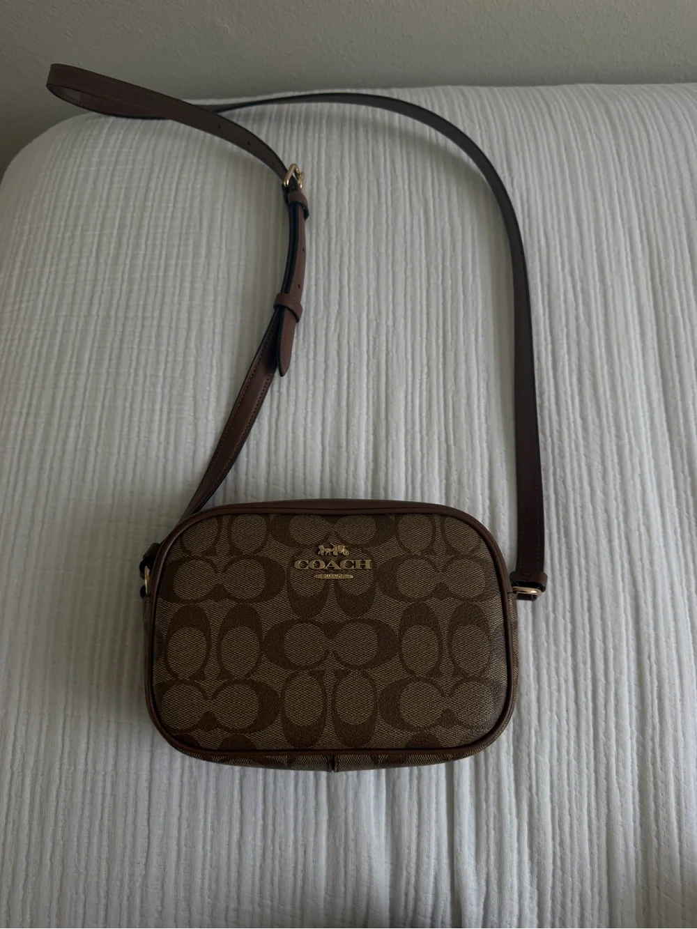 Coach Brown Signature Canvas Crossbody with Gold Hardware